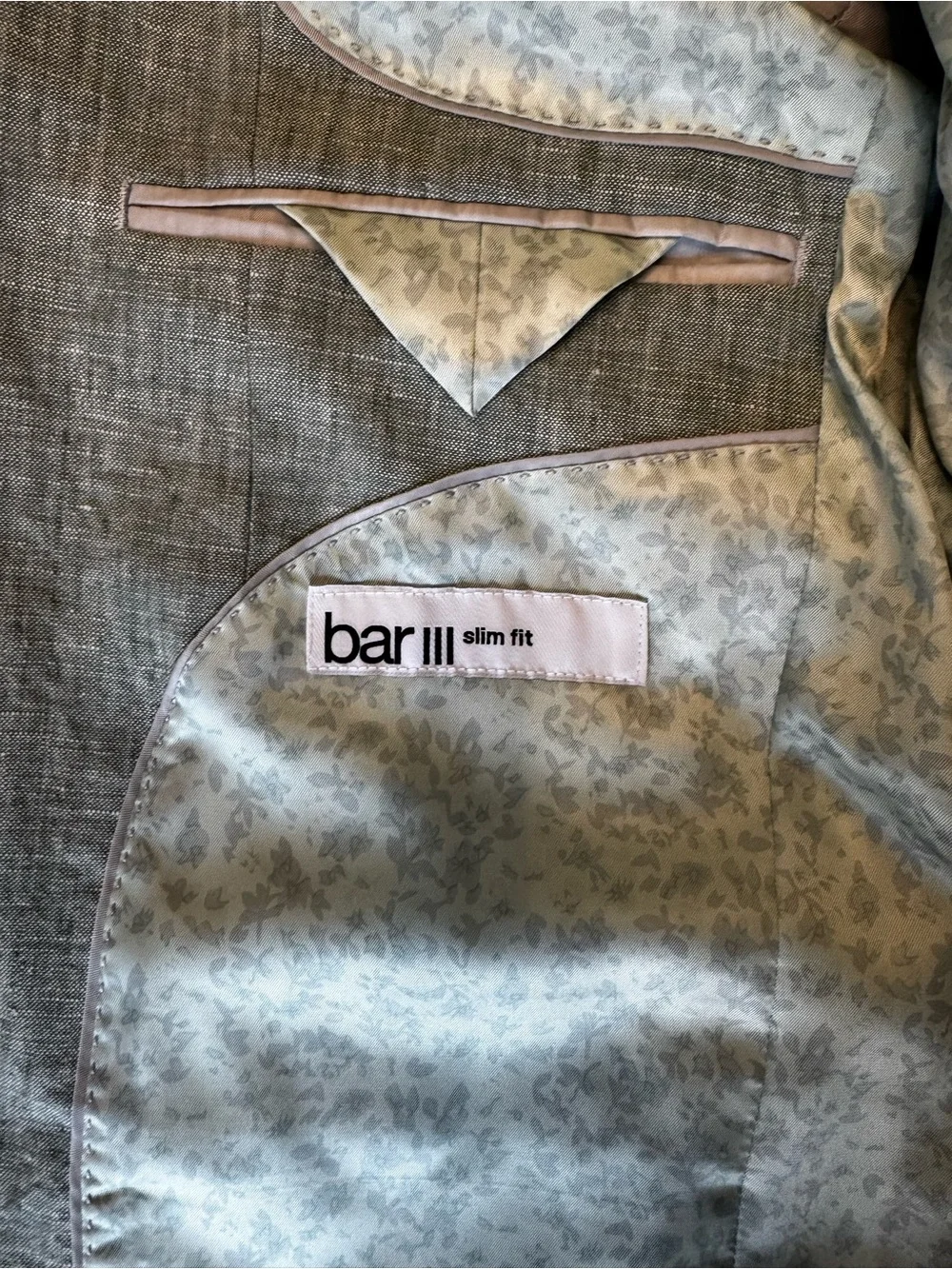 Bar III Slim Fit Men's Pants - Light Gray with Pale Floral Lining
